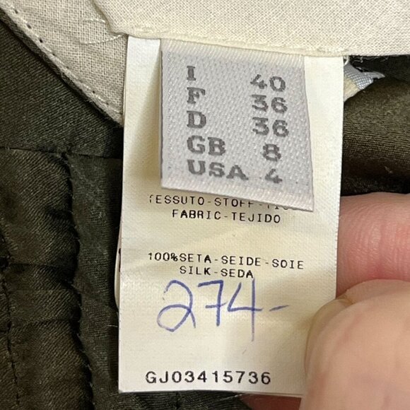 Philosophy Alberta Ferretti 100% Silk Satin Cinch Leg Skinny Pant Olive Green 4 - Picture 5 of 12
